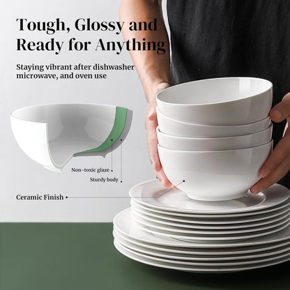 22 OZ White Ceramic Bowls Set of 4 - Perfect for Soup Bowls for Kitchen, Cereal Bowl, Ramen Bowl, Microwave Safe for Oatmeal, Fruit,Salad and Rice Bowl - Dishwasher & Microwave Safe5