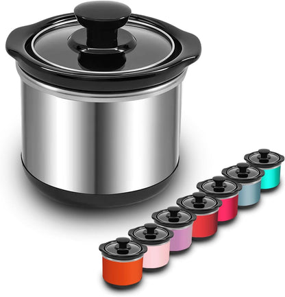 Mini Slow Cooker, 0.65 Qt Capacity Small Slow Cooker, Ceramic Pot, Nutrient Loss Reduction, for Sauces, Stews & Dips, round (Stainless S) | Nutrient Loss Reduction, for Sauces, Stews & Dips, round (Stainless Steel)1