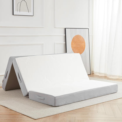 Folding Mattress,Memory Foam Tri-Fold Mattress with Breathable & Washable Bamboo Fiber Fabric Cover, Foldable Floor Guest Bed for Camping, Road Trip, 6Inch Queen1