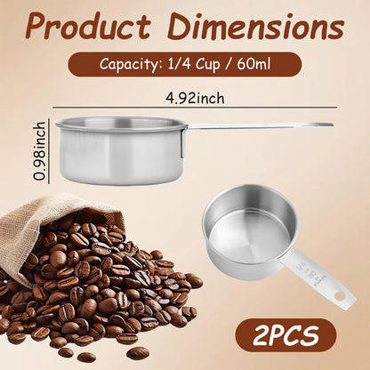 2 Pcs 1/4 Cup Measuring Scoop, 2 OZ Stainless Steel Scoop2