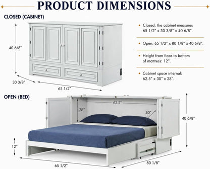 Emurphybed Paradiseo Murphy Cabinet Chest Bed with Charging Station 8 Inch, Queen (White)2