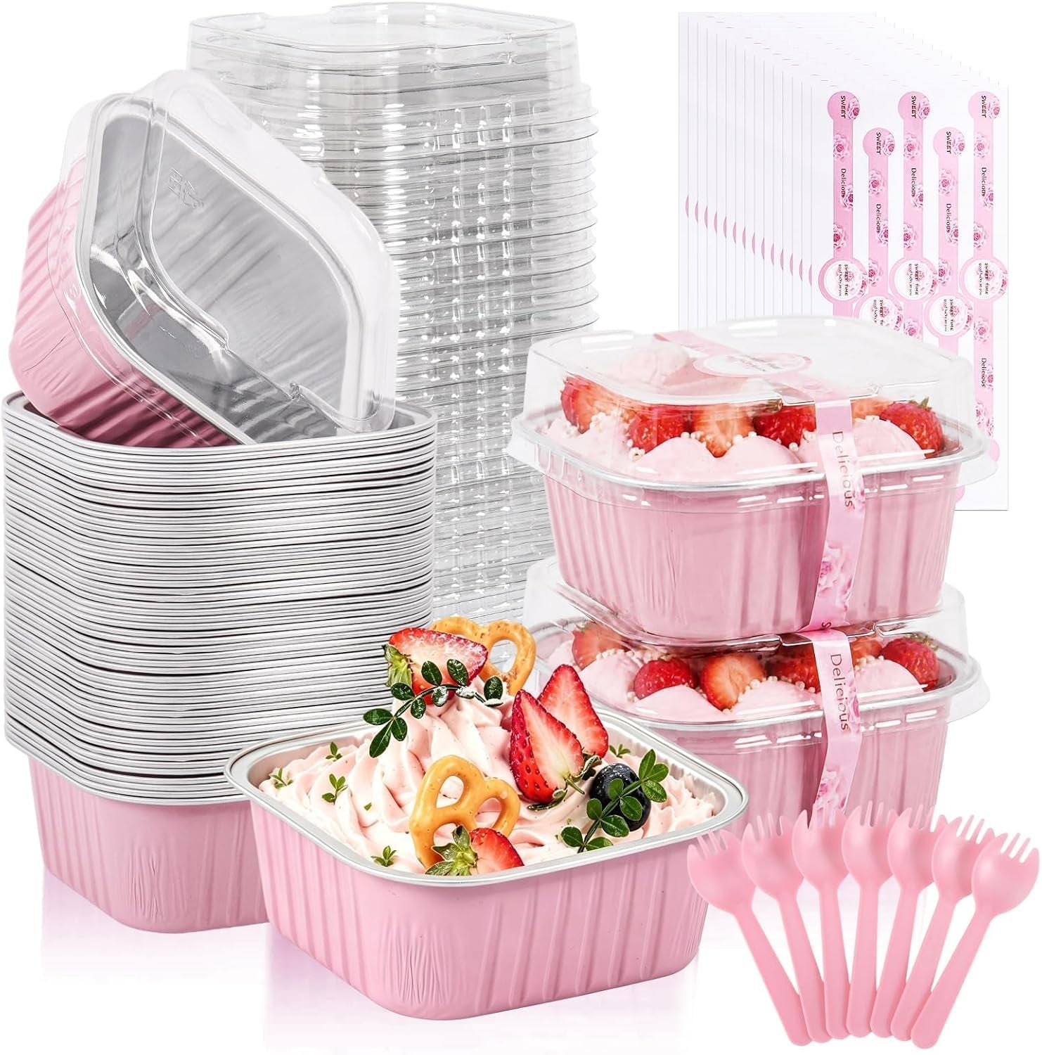 50-pack-mini-cake-pans-with-lids-and-spoons-5oz-square-aluminum-foil-brownie-baking-cups-small-cake-tins-individual-cake-pans-with-lids-for-wedding-birthday-party-pink