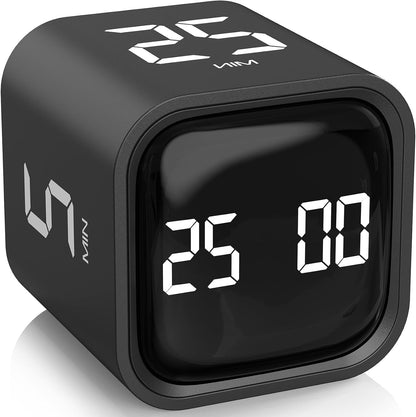 Rotating Pomodoro Timer 5/25/10/50, Desk Productivity Flip Timer, ADHD Tool | Countdown/Stopwatch Cube Timer, Vibration/High/Low Volume/Custom Modes, for Work Study, Back to School, Kitchen1