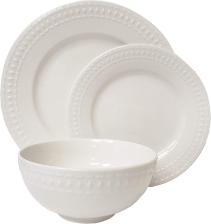 Tabletops Gallery Embossed White Porcelain round Dinnerware - Bloom 12 Piece Dinnerware Set1