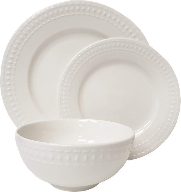 Tabletops Gallery Embossed White Porcelain round Dinnerware - Bloom 12 Piece Dinnerware Set1