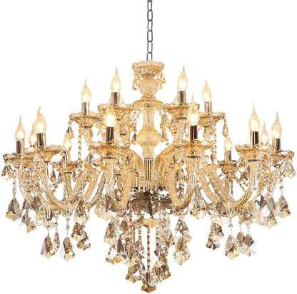 Luxury Cognac Crystal Chandelier 18 Lights,Contemporary K9 Crystal Ceiling Chandelier Lighting Fixture Candle Style E12 Base for Dinning Living Room Bedroom Hallway (18 Lights)1