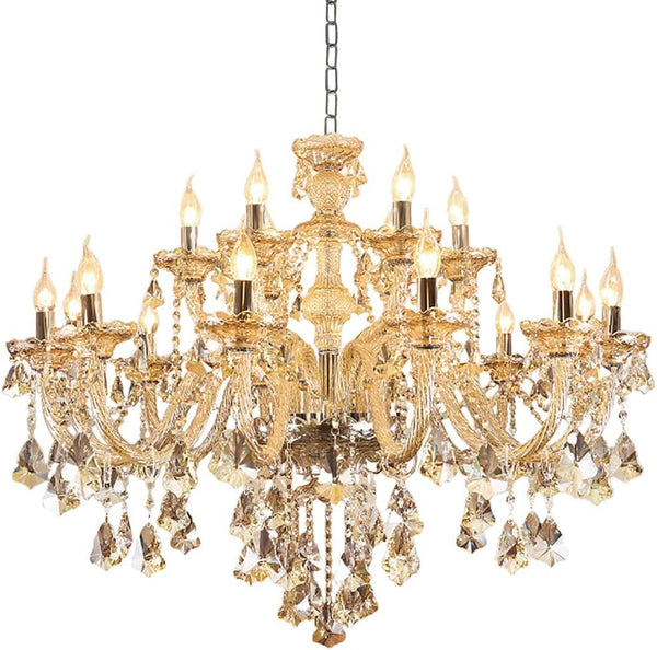 Luxury Cognac Crystal Chandelier 18 Lights,Contemporary K9 Crystal Ceiling Chandelier Lighting Fixture Candle Style E12 Base for Dinning Living Room Bedroom Hallway (18 Lights)1