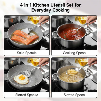4PCS Stainless Steel Kitchen Cooking Utensils Spatula & Spoons Set7