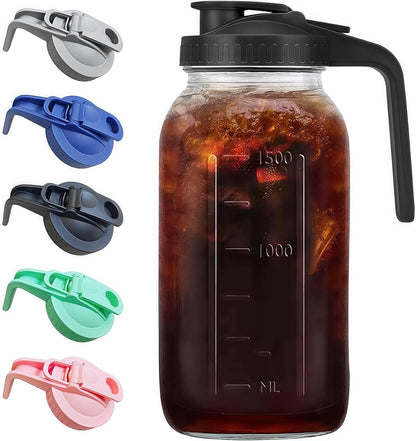 64Oz(2 Quart) Mason Jar Pitcher, Glass Pitcher with Lid for Cold Brew | Airtight, Leakproof, Pour Spout Lid, Ergonomic Handle, Wide Mouth, Thick Glass, Fridge & Dishwasher Safe, for Sun & Iced Tea9