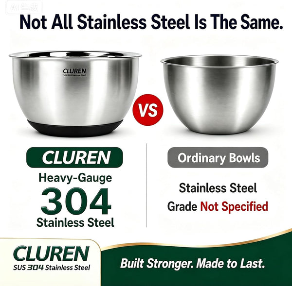 304 Stainless Steel Mixing Bowls Set, 3-Piece (1.5, 3 & 5 QT)2