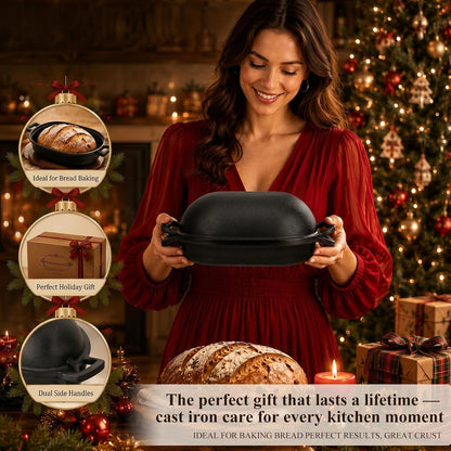 16"X10" Oval Cast Iron Dutch Oven for Bread Baking, Bread Loaf Pan with Sourdough Bread Making Kit, Pre-Seasoned Bread Dutch Oven with Lid, 9.5QT, 13 LBS Heavy Duty, Homemade Breadmaking8