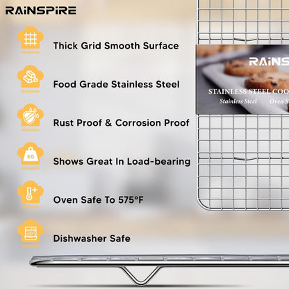 Cooling Rack Stainless Steel, Heavy Duty Cooling Racks for Cooking and Baking, Oven Safe Wire Rack for Cooking, Baking Rack for Oven Cooking Fits Quarter Sheet Pan (1, 8.5" X 12") | Upgrade Height for Quick Cooling Dishwasher Safe Heavy Duty Wire Rack for Baking Sheet Oven Cooking for Bacon Chicken Roast3