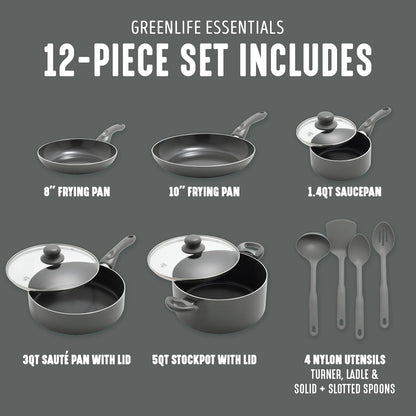 Essentials 12 Piece Cookware Set, Pfas-Free Ceramic Nonstick Pots & Pans, Induction Ready for All Cooktops, Kitchen Cooking & Serving Utensils, Dishwasher Safe, Charcoal Gray4