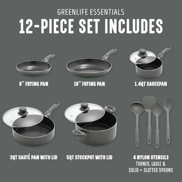 Essentials 12 Piece Cookware Set, Pfas-Free Ceramic Nonstick Pots & Pans, Induction Ready for All Cooktops, Kitchen Cooking & Serving Utensils, Dishwasher Safe, Charcoal Gray4