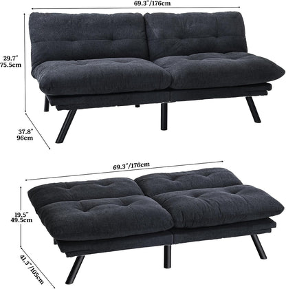 Convertible Futon Sofa Bed,70" Folding Futon Couch W/Led Lights2