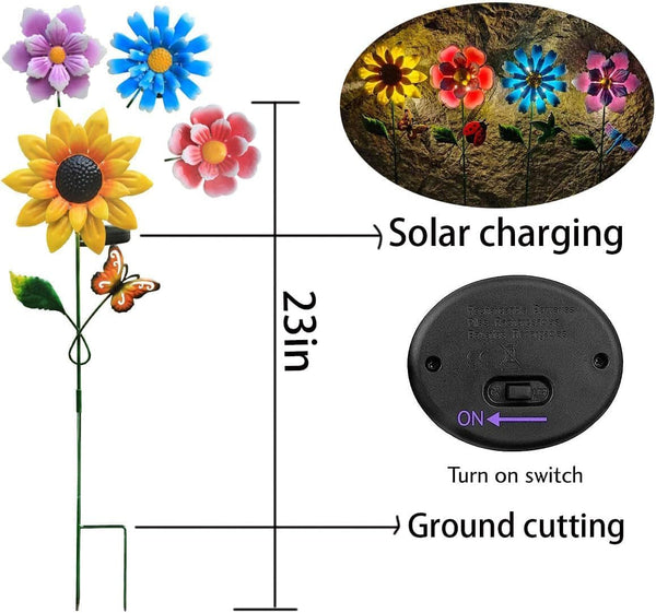 4 Pack Outdoor Solar Lights,Outdoor Waterproof Metal Art Stick Flowers,Garden Decor for Women Mom Grandma Halloween Hanging Metal Stakes Lights for Garden,Lawn,Patio3
