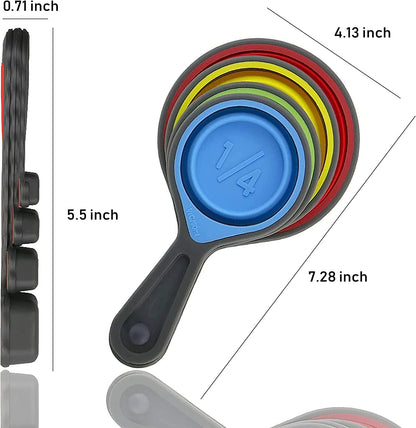 Collapsible Silicone Soft Measuring Cups and Measuring Spoons,8 Pieces Portable Food Grade Silicone Measurement Cup for Liquid & Dry Measuring Baking &Utensils & Travel Measuring Cup，Space Saver4