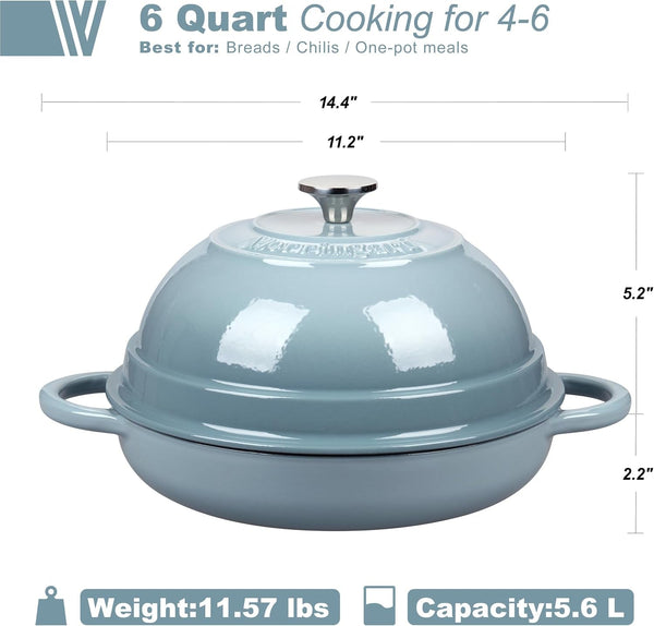Cast Iron Enameled Dutch Oven Pot with Lid for Bread Baking, Bread Oven, 6 Quart, Sea Salt2