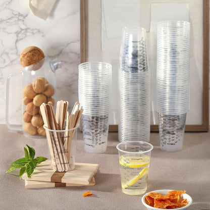 120Pcs 8Oz Graduated Clear Plastic Resin Epoxy Paint Measuring Cups with 120Pcs Wooden Stirring Sticks for Mixing Paint, Pigments, Epoxy Resins, Resins8