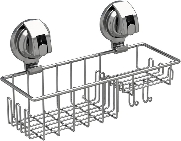 Suction Cup Shower Shelf, Shower Caddy Soap Dish with Hooks for Sponge, Rust Proof 304 Stainless Steel, Silver1