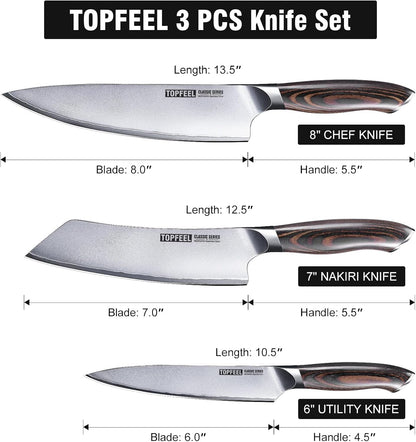 3PCS Japanese Kitchen Knife Set, 10Cr15Mov High Carbon Steel6