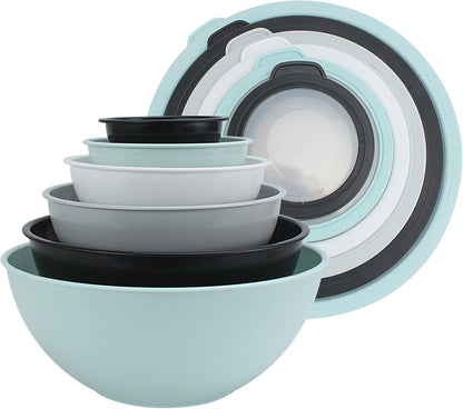 Mixing Bowls with TPR Lids - 12 Piece Plastic Nesting Bowls Set Includes 6 Prep Bowls and 6 Lids, Microwave Safe Mixing Bowl Set (Mint)1
