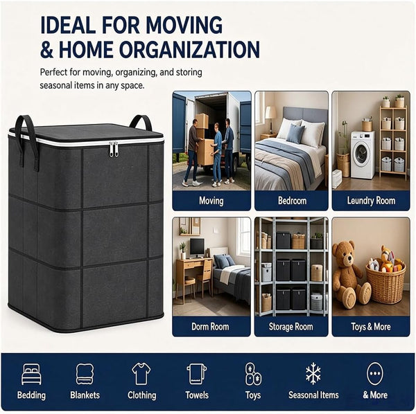 210L XXL Foldable Storage Bag with Reinforced Handles - Upgraded Large Capacity Spacious Moving Storage Bin, Zippered Fabric Giant Storage Bags for Quilts Bedding Sweaters, Moving Day, 3, XXL-210L7