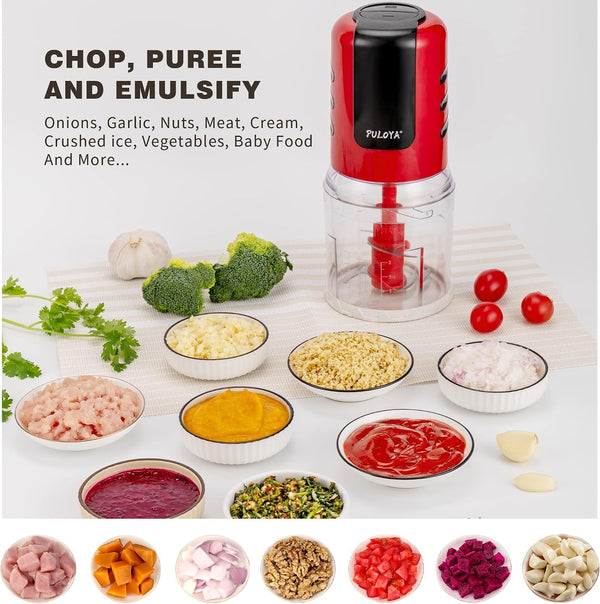 Mini Prep Food Processor 2 Cup Small Electric Food Chopper 2 Speed for Vegetables, Meat, Fruits and Nuts with 4 Stainless Steel Blades, 400-Watt, Red5