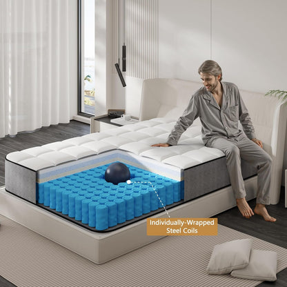 Twin Mattress, Medium Hybrid 8 Inch Twin Size Mattress in a Box | Cooling Gel Memory Foam with Pocketed Springs, Luxury Twin Bed Mattress, Colchones Twin Supportive Back Relief, Certipur-Us3