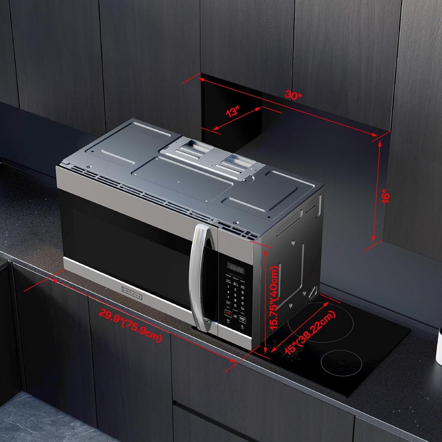 empava-1-7-cu-ft-over-the-range-microwave-1000w-silver-empv-30otr01-sensor-cooking-auto-menus-2-speed-300-cfm-venting-fan-10-power-levels-turntable-function-bright-cooktop-led-lighting