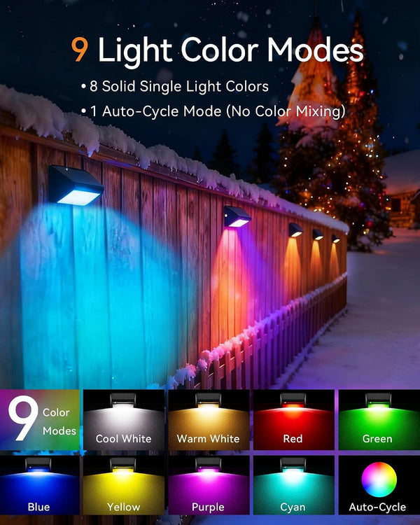 Solar Fence Lights Outdoor, 12 Pack Fence Lights Solar Powered RGB5