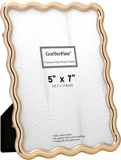 5X7'' Hi-End Zinc Alloy Gold Picture Frame with Wave Design - Modern Glamour 7X5'' Gold Picture Frames for Desktop and Wall Hanging.8