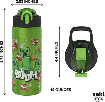 Minecraft Water Bottle for Travel and at Home, 19 Oz Vacuum Insulated Stainless Steel with Locking Spout Cover, Built-In Carrying Loop, Leak-Proof Design (Creeper)5