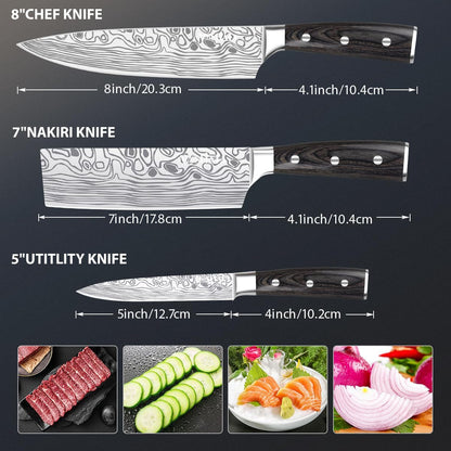Professional Chef Knife Set with German High Carbon Stainless Steel Kitchen Knife Set 3 Pcswith Finger Guard,Knife Sharpener,Knives Set for Kitchen with Gift Box4