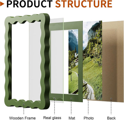 5X7 Wavy Picture Frame with 4X6 Mat, 5 X 7 Wood Frame, Real Glass4