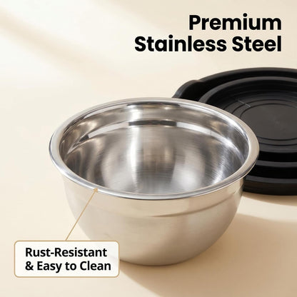 Mixing Bowls with Lids Set of 3, Stainless Steel Nesting Bowls, 1.5/2.5/5 QT Kitchen Bowls for Baking, Salad Prep, Meal Prep, Mixing and Storage7