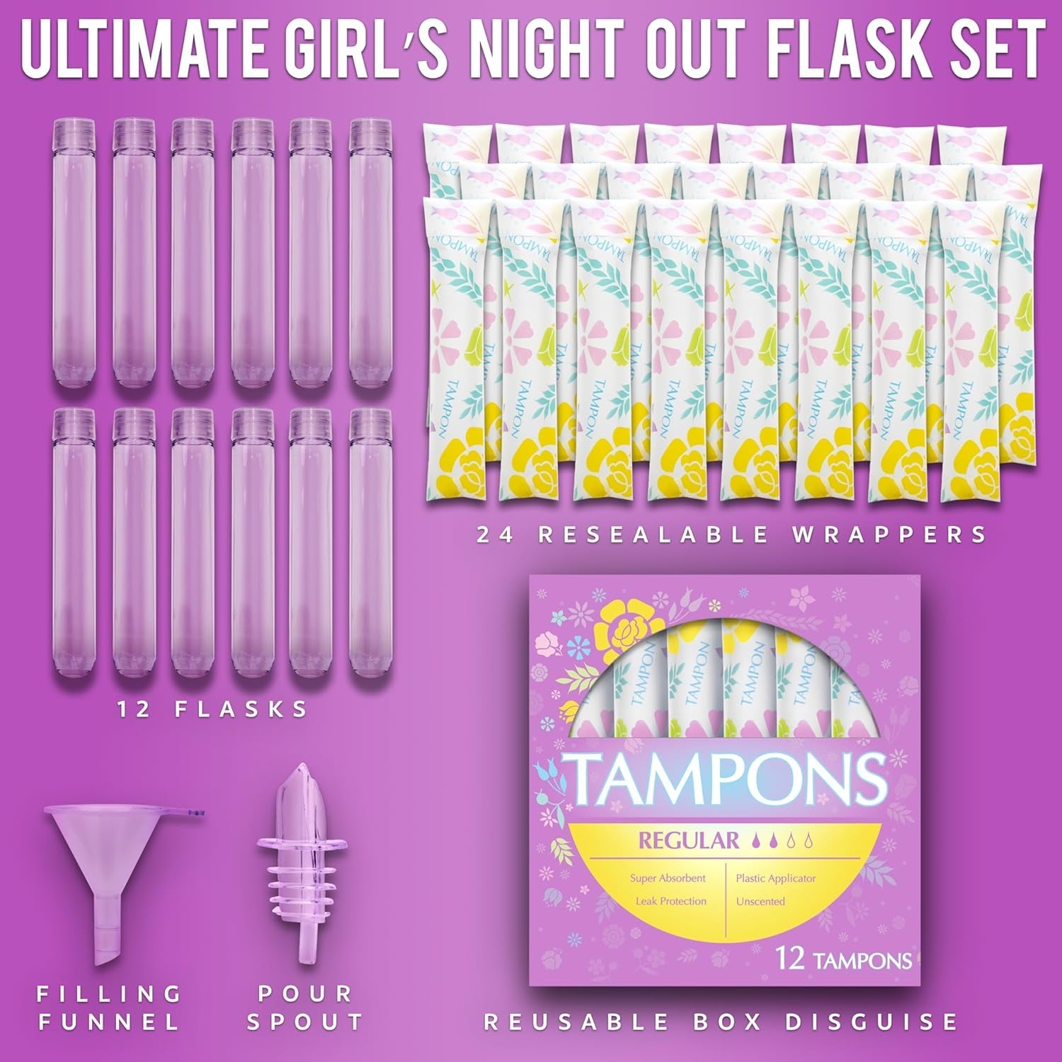 tampon-flasks-12-pack-18-oz-total-hidden-alcohol-travel-flasks-for-women-secret-liquor-containers-for-nightclubs-festivals-cruises-and-sports-events-includes-funnel-spout