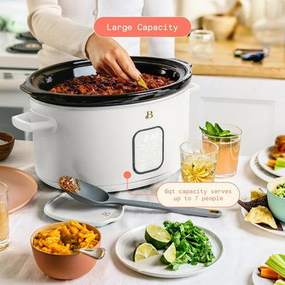 6 Qt Programmable Slow Cooker with Digital Timer, 5 Cooking Functions, Removable Ceramic Pot and Tempered Glass Lid, Dishwasher Safe (White Icing)3