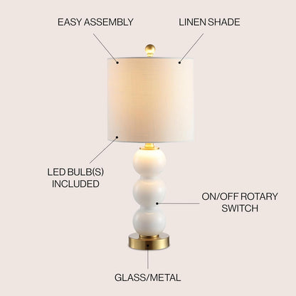 February 21" Stacked Sphere Table Lamp, White/Brass Gold4