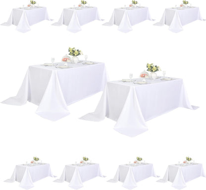 10-Pack 90X156 Inch White Table Cloths, Solid Stain and Wrinkle Resistant Oblong Tablecloth, Premium Plain Weave Polyester Fabric Rectangle Table Linen Covers for Hotel, Banquet1