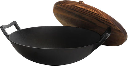 Megachef 2 Piece 14 Inch Heavy Duty Cast Iron Wok with Wood Lid7