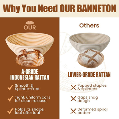 Sourdough Starter Kit, Sourdough Bread Baking Supplies, Banneton Bread Proofing Basket with Starter Jar, Dough Whisk, Scrapers, Recipe, round Bread Proofing Basket, for Bread Baking9