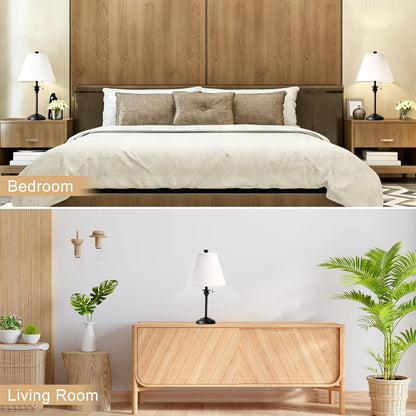 Metal Table Lamp for Bedroom, Pack of 2, Black Base (Bulb Not Included) | Modern Decor Lighting for Living Room Bedside Nightstand Office, White Linen Fabric Shade Desk Lamp with Black Metal Base8