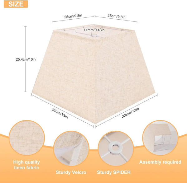 Lamp Shades Set of 2, 8''X8''Top, 13''X13''Bottom 10'' Height, Beige Square Lampshades Replacement Lamp Shades Natural Linen Hand Crafted for Table Lamps Floor Lamps Pendent Light, Assembly Required3