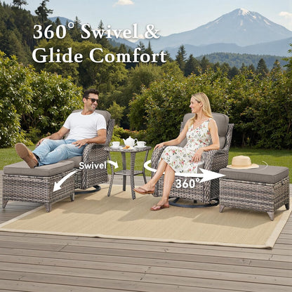 Luxury 6" Thick Cushioned 11 Pieces Patio Furniture Set with Outdoor Couch, Wicker Outdoor Conversation Set with High Back Swivel Rocker Chairs for Deck Porch Yard and Poolside - Grey+Grey5