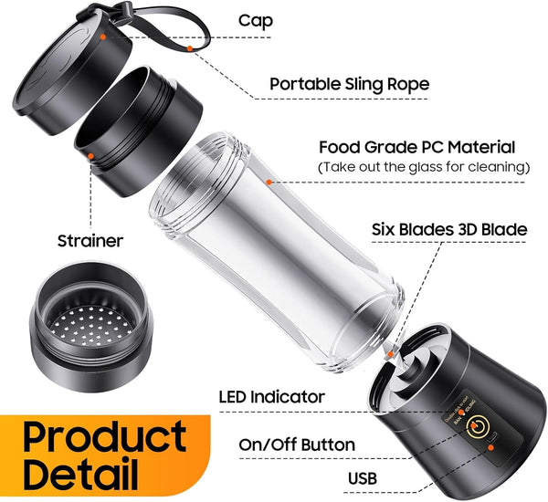 Personal Size Portable Blender Make Smoothies - Mini Blender 12Oz Juice Cup | Powerful Blending with 6 Stainless Steel Blades, Bap-Free, Lightweight, Easy Clean,Suit in Travel/Office/Gym/Picnic/ Sports8