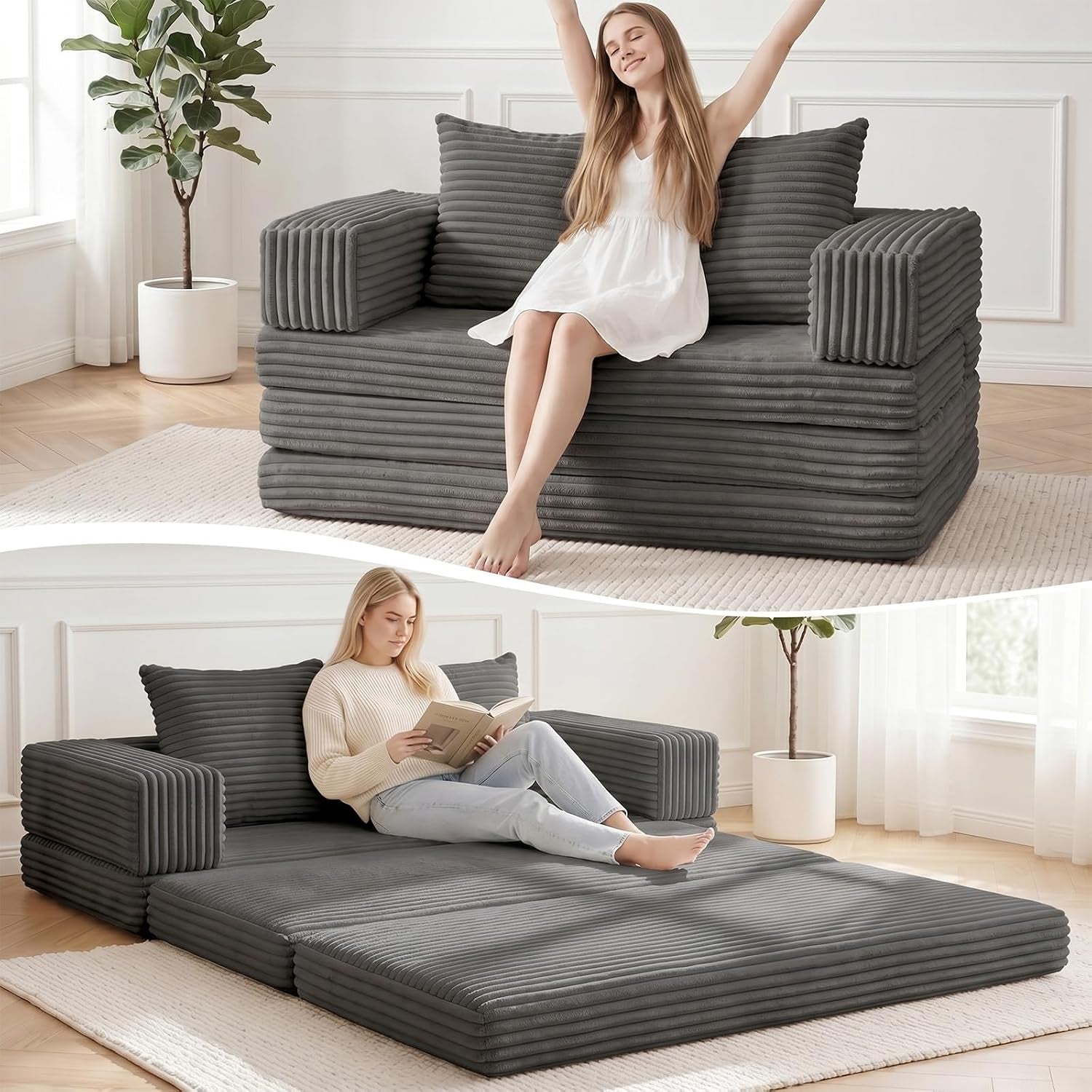 boneless-loveseat-sofa-bed-small-couch-bed-futon-sleeper-sofa-convertible-pull-out-couch-with-removable-armrests-backrest-corduroy-folding-floor-boneless-couch-for-living-room-small-space-grey
