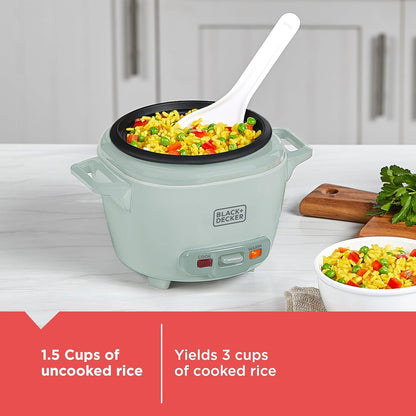 BLACK+DECKER 3-Cup Rice Cooker with Ceramic Pot, Surf Spray | Compact Rice Cooker with Ceramic Nonstick Pot, Automatic Keep Warm and One-Touch Operation.3