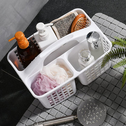 3 Compartments Plastic Shower Caddy Basket, Portable Divided Cleaning Supply Storage Organizer with Handle (White)3