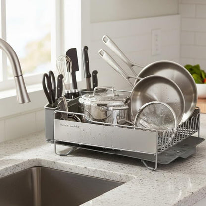 Kitchenaid Large Capacity Full Size Rust Resistant Dish Rack with Angled Drain Board and Removable Flatware Caddy, Light Grey2